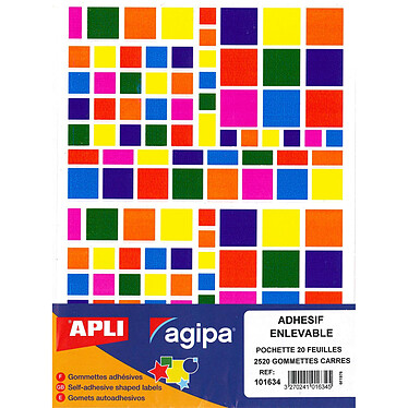 AGIPA Pochette 2520 gommettes carrés enlevables couleurs assorties 160 x 216 mm