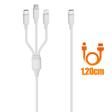 LinQ Câble USB-C 3 en 1 vers Micro-USB iPhone Lightning USB Type C PD 20W  Blanc pas cher