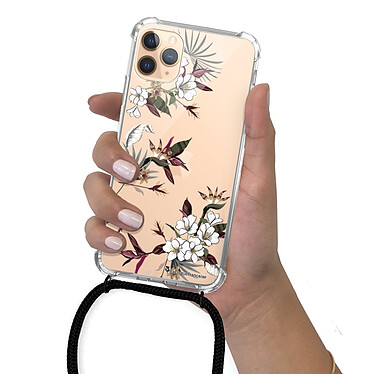 LaCoqueFrançaise Coque cordon iPhone 11 Pro noir Dessin Fleurs Sauvages pas cher