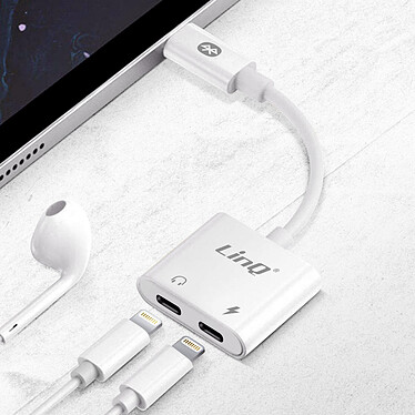 LinQ Adaptateur Audio et Charge iPhone vers Double Lightning Compact  Blanc pas cher