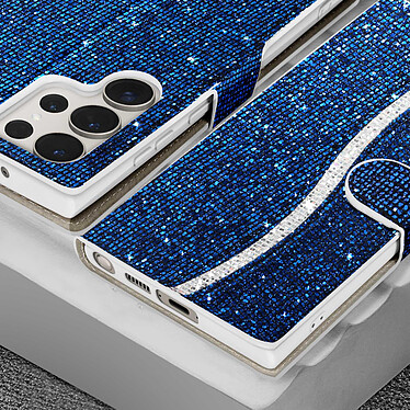 Avizar Étui pour Samsung Galaxy S23 Ultra Pailleté Disco Portefeuille Support vidéo  Bleu pas cher