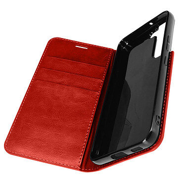 Avizar Étui Galaxy S22 Plus Folio Cuir Véritable Porte cartes Support Vidéo - rouge