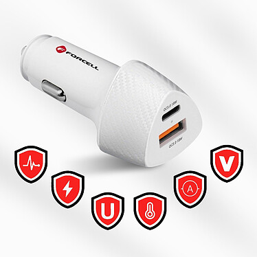 Forcell Chargeur Voiture USB + USB-C Puissance 38W Power Delivery 3.0 Quick Charge 3.0  blanc Carbone pas cher