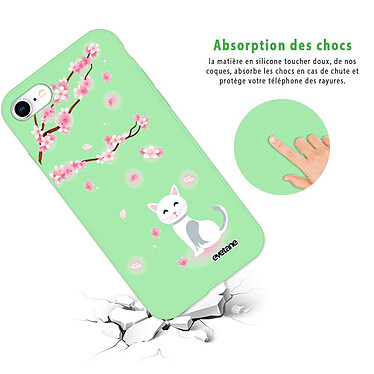 Avis Evetane Coque iPhone 7/8/ iPhone SE 2020 Silicone Liquide Douce vert pâle Chat et Fleurs