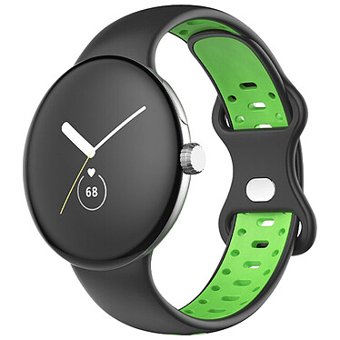 Avizar Bracelet Google Pixel Watch Silicone Bicolore Souple Noir/Vert Fluo 241 mm