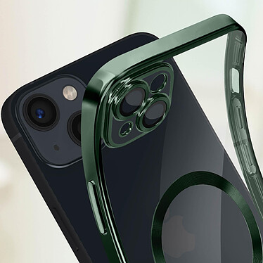 Avizar Coque MagSafe pour iPhone 13 Silicone Protection Caméra  Contour Chromé Vert pas cher