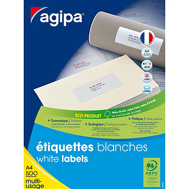 AGIPA Boite de 500 Feuilles A4, 8000 étiquettes Multi-usages Permanent 105x35 mm Blanc