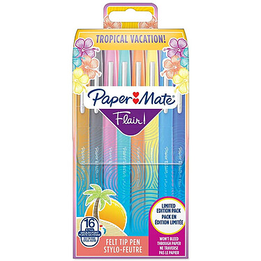 PAPER MATE Pochette de 16 stylos-feutres Flair Tropical pointe moyenne 16 coloris assortis