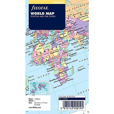 FILOFAX Recharge Carte du monde. Format Personal 171 x 95 mm