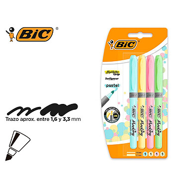 BIC Pack de 5 surligneurs Highlighter Grip Pastel