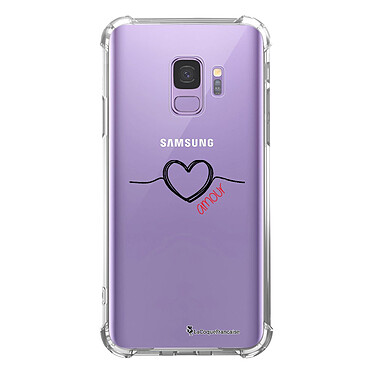 LaCoqueFrançaise Coque Samsung Galaxy S9 anti-choc souple angles renforcés transparente Motif Coeur Noir Amour