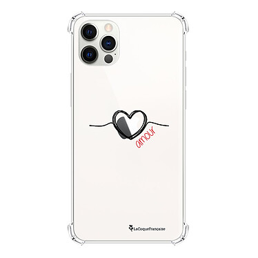 LaCoqueFrançaise Coque iPhone 12/12 Pro anti-choc souple angles renforcés transparente Motif Coeur Noir Amour