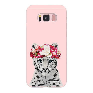 Evetane Coque Samsung Galaxy S8 Silicone Liquide Douce rose pâle Leopard Couronne