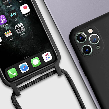 Avizar Coque Cordon pour iPhone 11 Pro Semi-rigide Lanière Tour du Cou 80cm  Noir pas cher