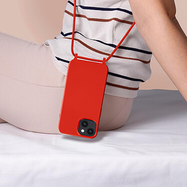 Avis Avizar Coque Cordon pour iPhone 14 Semi-rigide Lanière Tour du Cou 80cm  rouge