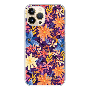 LaCoqueFrançaise Coque iPhone 13 Pro silicone transparente Motif Fleurs violettes et oranges ultra resistant