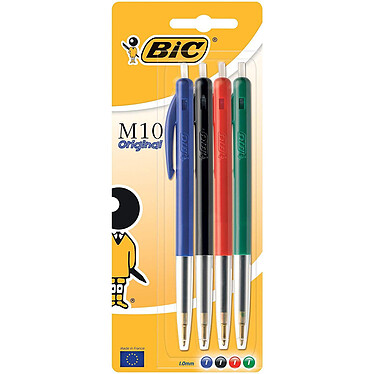 BIC Blister de 4 stylos M10 Original Bleu Noir Rouge Vert