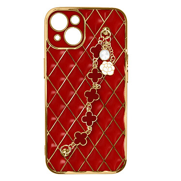 Avizar Coque Géométrique pour iPhone 13 avec Chaine Trèfle à quatre feuilles  Rouge