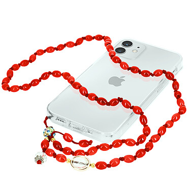 Avizar Bijou de Téléphone Bracelet à Perles Ovales 80cm Collection Charm - Rouge