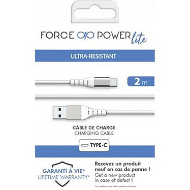 Force Power Câble Renforcé USB A / USB C 2m 3A 15W Résistant à 12 000 Flexions Blanc pas cher