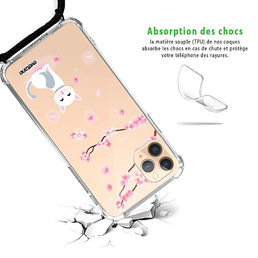 Avis Evetane Coque cordon iPhone 11 Pro noir Dessin Chat et Fleurs