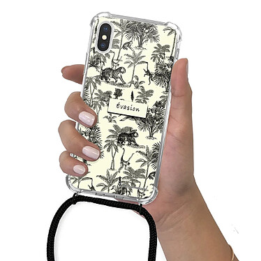 LaCoqueFrançaise Coque cordon iPhone X/Xs noir Dessin Botanic Evasion pas cher