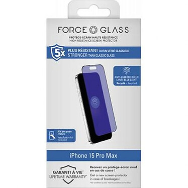 Force Glass Protection d'écran pour iPhone 15 Pro Max en Verre 2.5D Anti Lumière Bleue Transparent pas cher