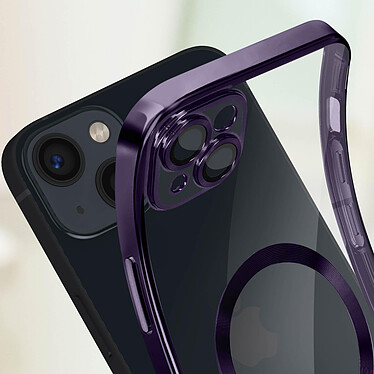Avizar Coque MagSafe pour iPhone 13 Silicone Protection Caméra  Contour Chromé Violet pas cher