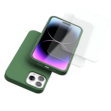 Avis Evetane Coque iPhone 14 Pro Max Silicone liquide Vert Foret + 2 Vitres en Verre trempé Protection écran Antichocs