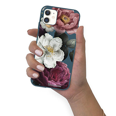 LaCoqueFrançaise Coque iPhone 11 Silicone Liquide Douce bleu nuit Fleurs roses pas cher