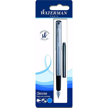 WATERMAN Blister stylo plume GRADUATE chromé + 1 cartouche longue bleue