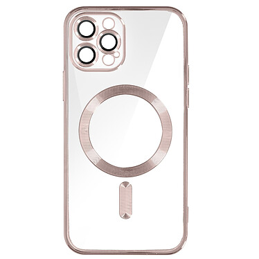 Avizar Coque MagSafe pour iPhone 12 Pro Silicone Protection Caméra  Contour Chromé Rose Gold