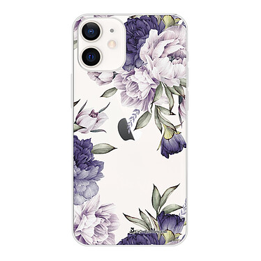 LaCoqueFrançaise Coque iPhone 12 mini silicone transparente Motif Pivoines Violettes ultra resistant