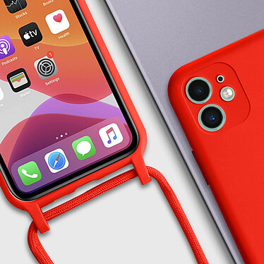 Avizar Coque Cordon pour iPhone 11 Semi-rigide Lanière Tour du Cou 80cm  Rouge pas cher