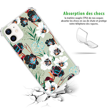 Avis LaCoqueFrançaise Coque iPhone 12 mini anti-choc souple angles renforcés transparente Motif Fleurs vert d'eau