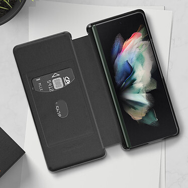 Avis Avizar Coque pour Samsung Z Fold 3 Clapet Porte-carte Dragonne Effet Carbone noir
