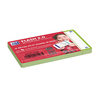Avis OXFORD Paquet de 32 Fiches Bristol flashcards 2.0 Non Perforées 75x125 mm A7 ligné vert