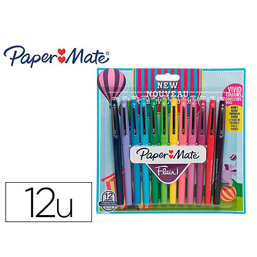 PAPER MATE Blister de 12 stylos-feutres paper mate flair carnaval coloris assortis