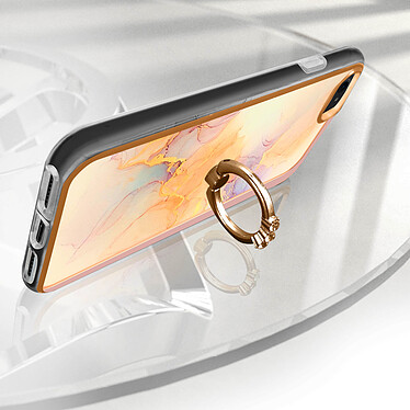 Avis Avizar Coque pour iPhone 7 8 et SE 2020 Bi-matière avec Bague de maintien à strass effet bijou Motif marbre champagne