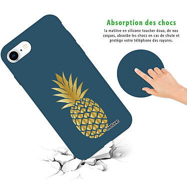 Avis Evetane Coque iPhone 7/8/ iPhone SE 2020 Silicone Liquide Douce bleu marine Ananas Or