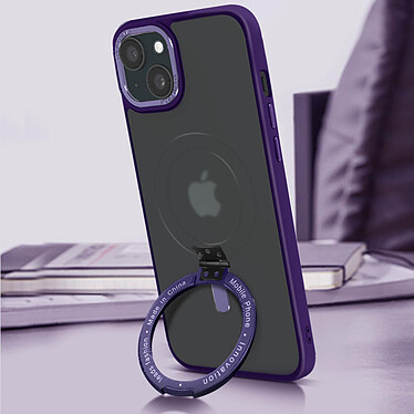 Avizar Coque MagSafe pour iPhone 15 Silicone Gel Anneau Fonction Support  Dos Givré Contour Violet pas cher