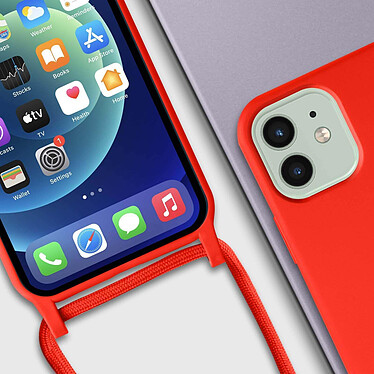 Avizar Coque Cordon pour iPhone 12 et 12 Pro Semi-rigide Lanière Tour du Cou 80cm  rouge pas cher
