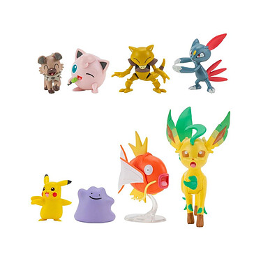 Pokémon - Pack 8 figurines Battle Figure Set Pikachu femelle, Rondoudou, Rocabot, Farfuret, Abr