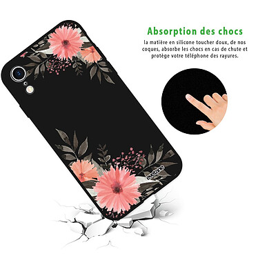 Avis Evetane Coque iPhone Xr Silicone Liquide Douce noir Fleurs roses