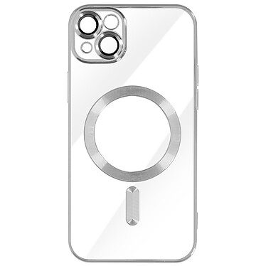 Avizar Coque MagSafe pour iPhone 14 Plus Silicone Protection Caméra Contour Chromé Argent