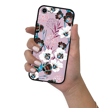 LaCoqueFrançaise Coque iPhone 7/8/ iPhone SE 2020 Silicone Liquide Douce noir Fleurs parme pas cher