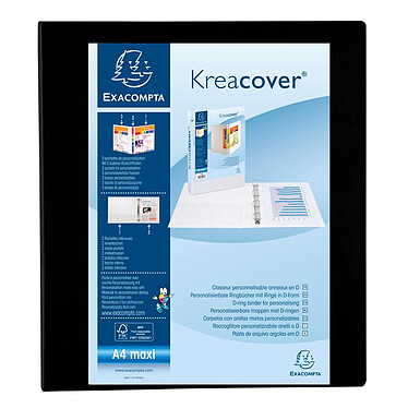 EXACOMPTA Classeur personnalisable Kreacover A4 Maxi 4 Ax Diam 40mm Dos 60 mm Noir x 10