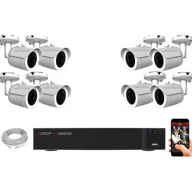 EC-VISION Kit vidéo surveillance IP 8 caméras tubes POE 5 MegaPixels