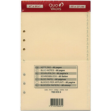 QUO VADIS Recharge Accessoires Organiseur BLOC-NOTES Timer 21 Ivoire 15 x 21 cm