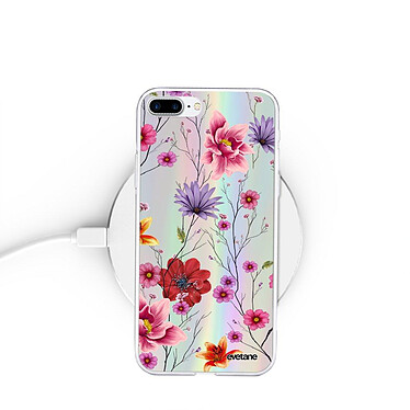 Evetane Coque iPhone 7 Plus/8 Plus silicone fond holographique Fleurs Multicolores Design pas cher